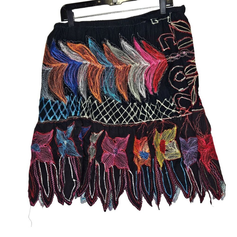Colorful Handcrafted Embroidered Skirt Festival Burning Man Intricate Frayed M
